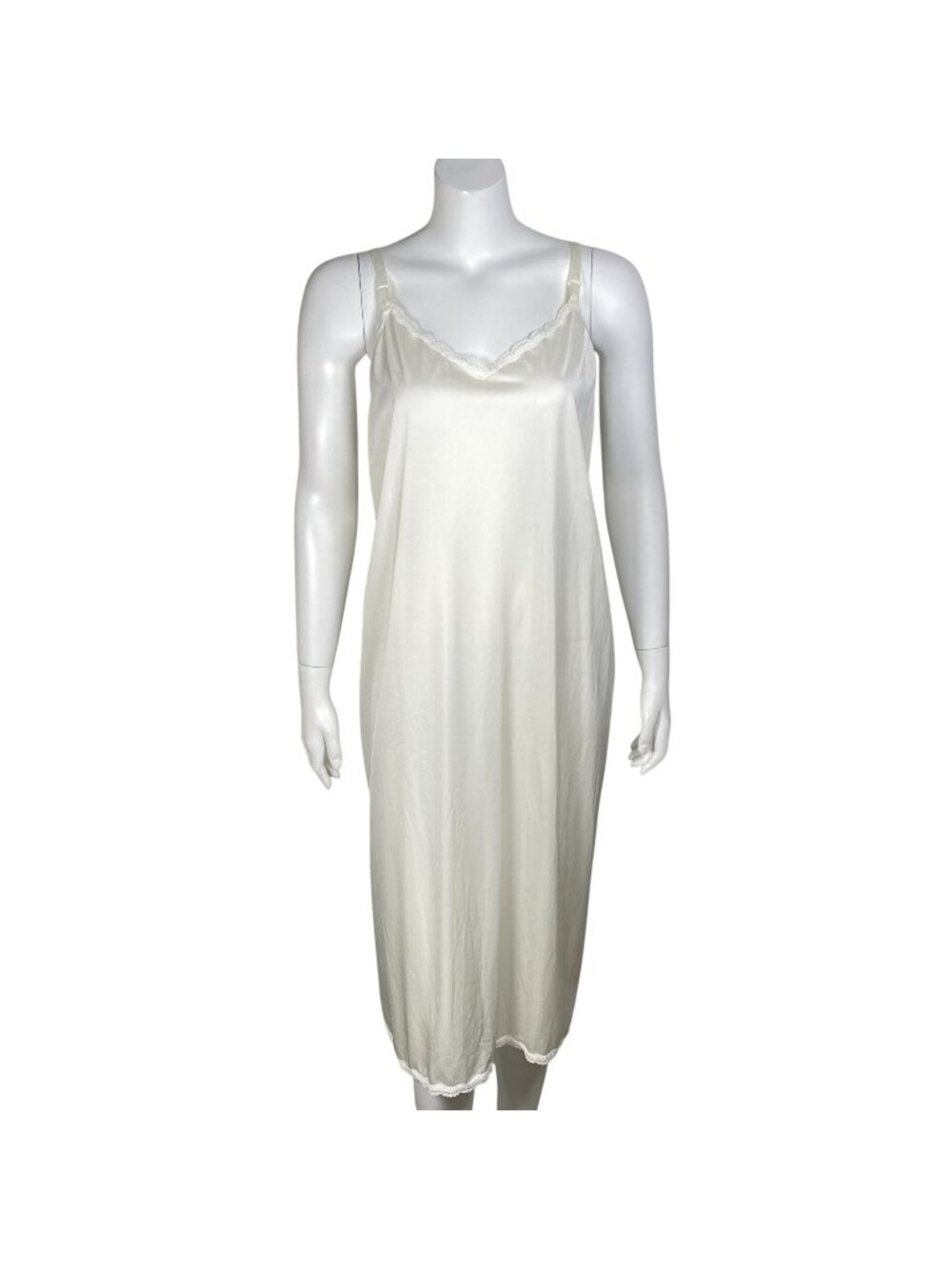 Vintage Shadowline Nylon Slip Dress Size 44 Lace Trim Adjustable Strap Made USA